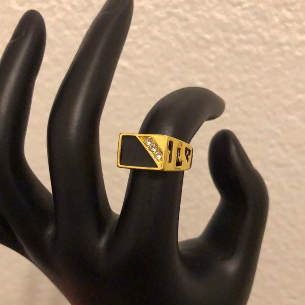 Source Unknown Gold and Black Men's Ring with Crystal Stripe